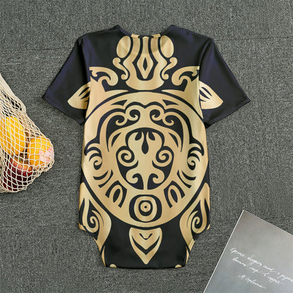 Golden Tribal Sea Turtle Print Men's Bodysuit