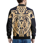 Golden Tribal Sea Turtle Print Men's Bomber Jacket