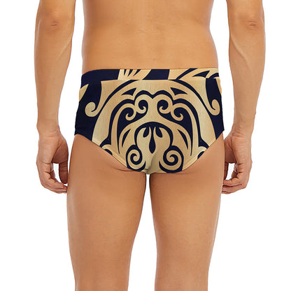 Golden Tribal Sea Turtle Print Men's Briefs