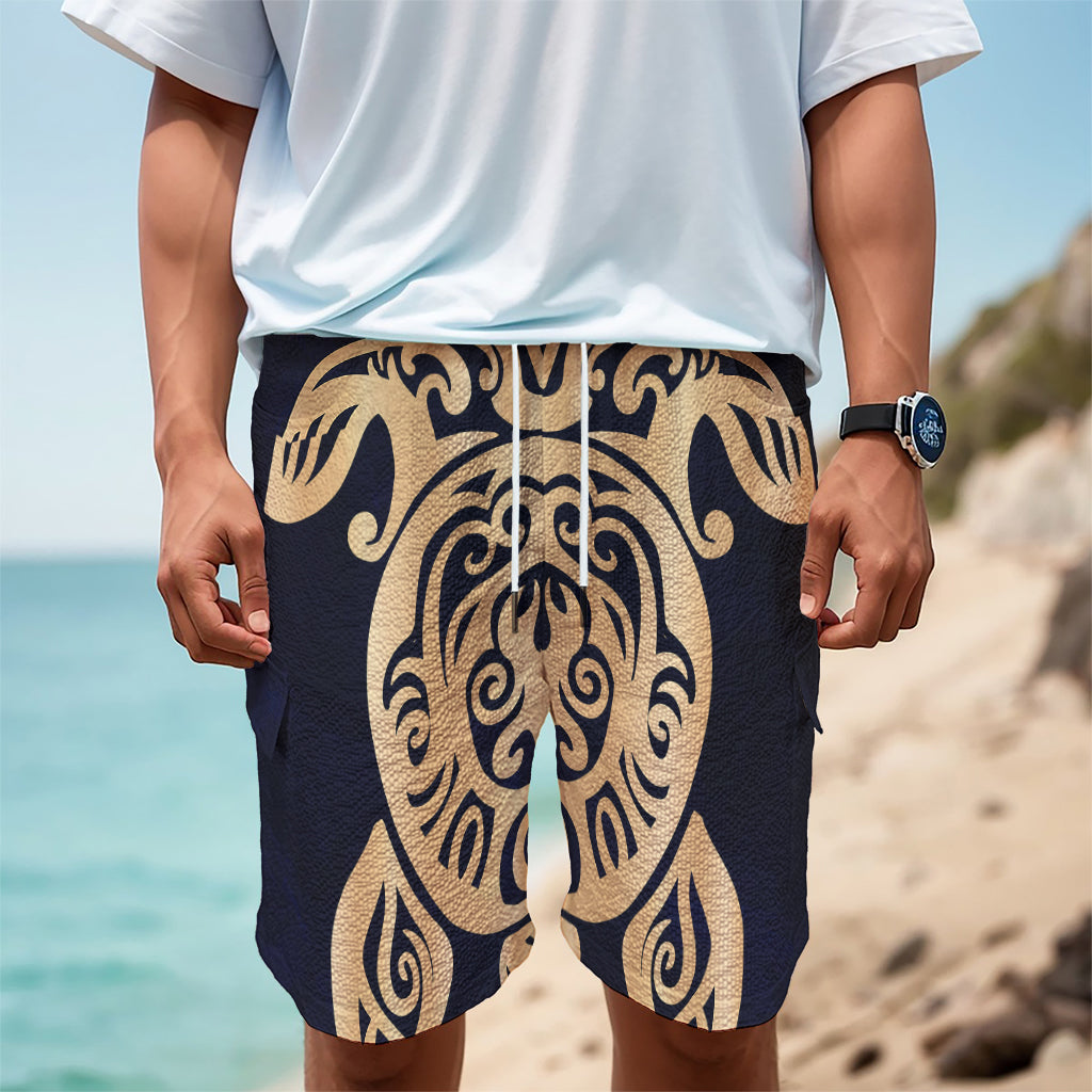 Golden Tribal Sea Turtle Print Men's Cargo Shorts