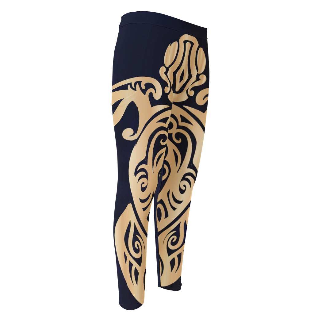 Golden Tribal Sea Turtle Print Men's Compression Pants