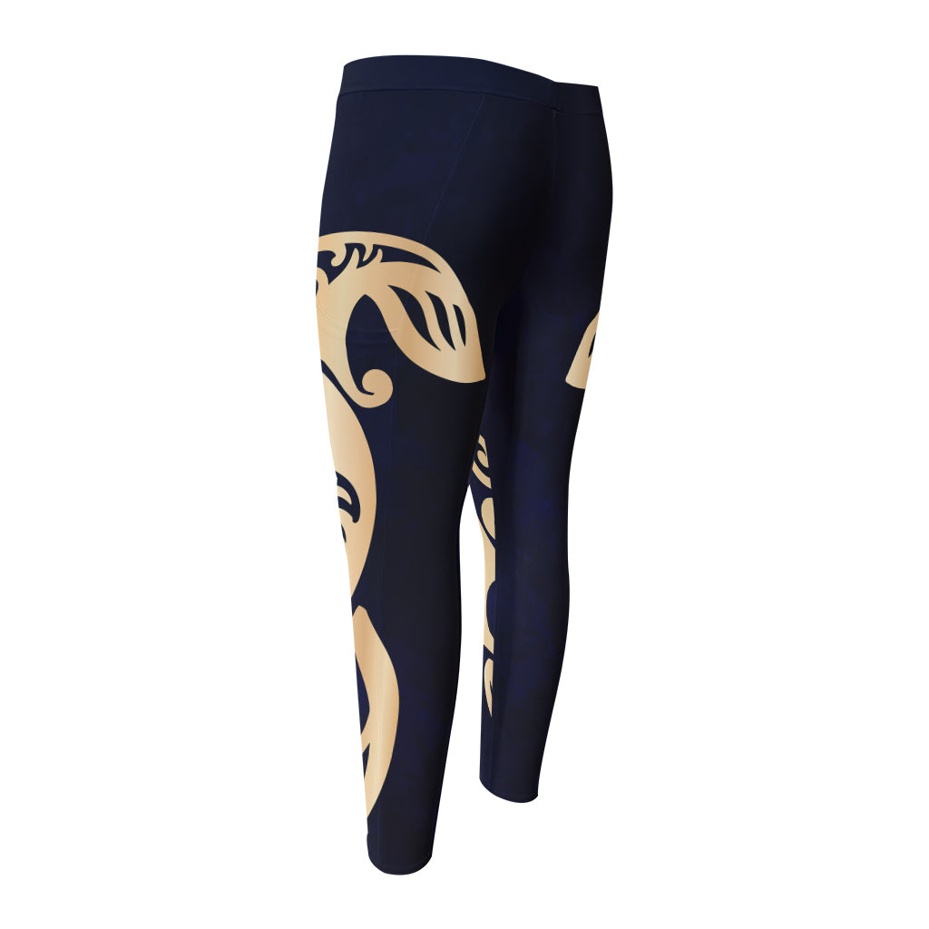 Golden Tribal Sea Turtle Print Men's Compression Pants