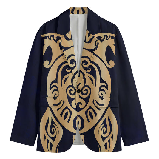 Golden Tribal Sea Turtle Print Men's Cotton Blazer