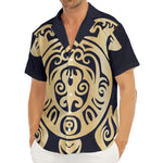 Golden Tribal Sea Turtle Print Men's Deep V-Neck Shirt
