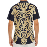 Golden Tribal Sea Turtle Print Men's Deep V-Neck Shirt
