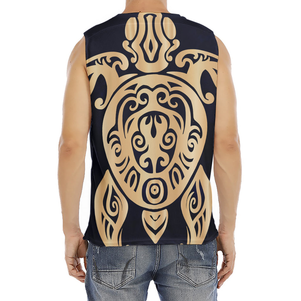 Golden Tribal Sea Turtle Print Men's Fitness Tank Top