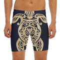 Golden Tribal Sea Turtle Print Men's Long Boxer Briefs