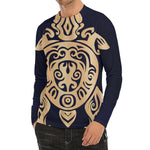 Golden Tribal Sea Turtle Print Men's Long Sleeve Rash Guard