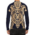 Golden Tribal Sea Turtle Print Men's Long Sleeve Rash Guard