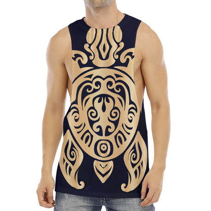 Golden Tribal Sea Turtle Print Men's Muscle Tank Top