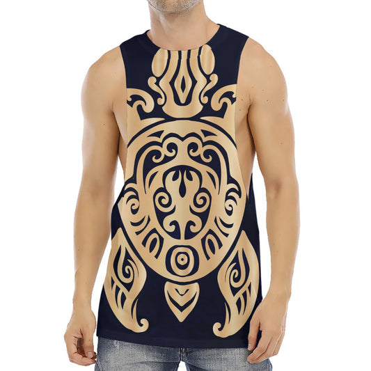 Golden Tribal Sea Turtle Print Men's Muscle Tank Top