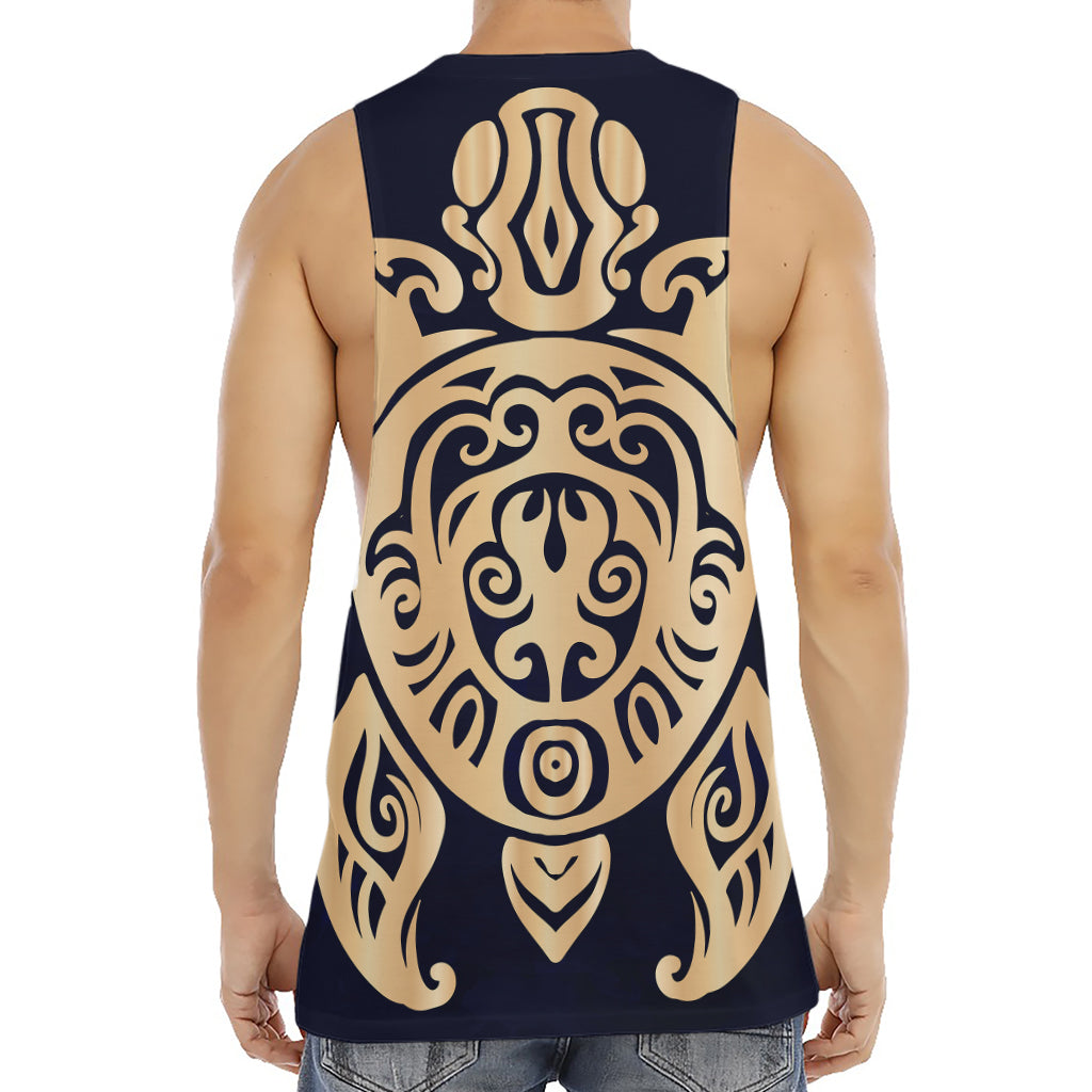 Golden Tribal Sea Turtle Print Men's Muscle Tank Top