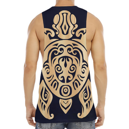 Golden Tribal Sea Turtle Print Men's Muscle Tank Top