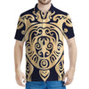 Golden Tribal Sea Turtle Print Men's Polo Shirt