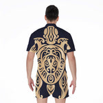 Golden Tribal Sea Turtle Print Men's Rompers