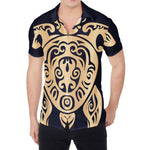 Golden Tribal Sea Turtle Print Men's Shirt