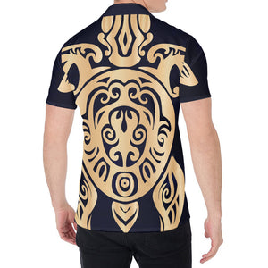 Golden Tribal Sea Turtle Print Men's Shirt