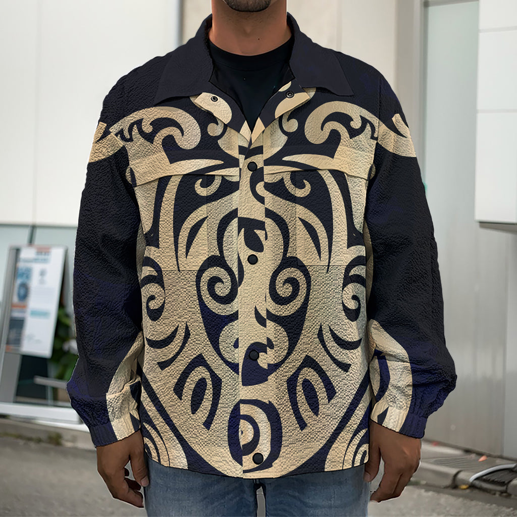 Golden Tribal Sea Turtle Print Men's Shirt Jacket