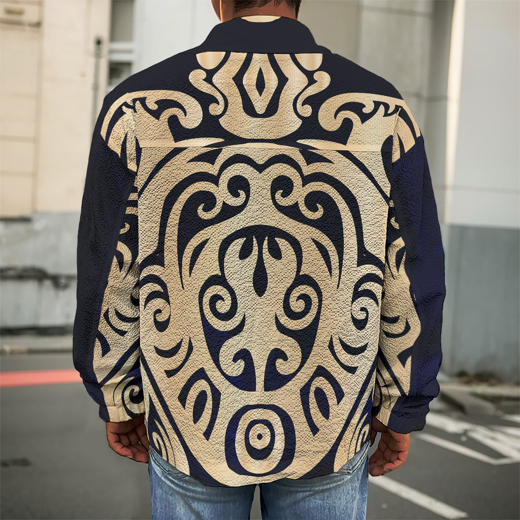 Golden Tribal Sea Turtle Print Men's Shirt Jacket