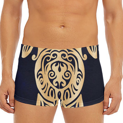 Golden Tribal Sea Turtle Print Men's Short Boxer Briefs