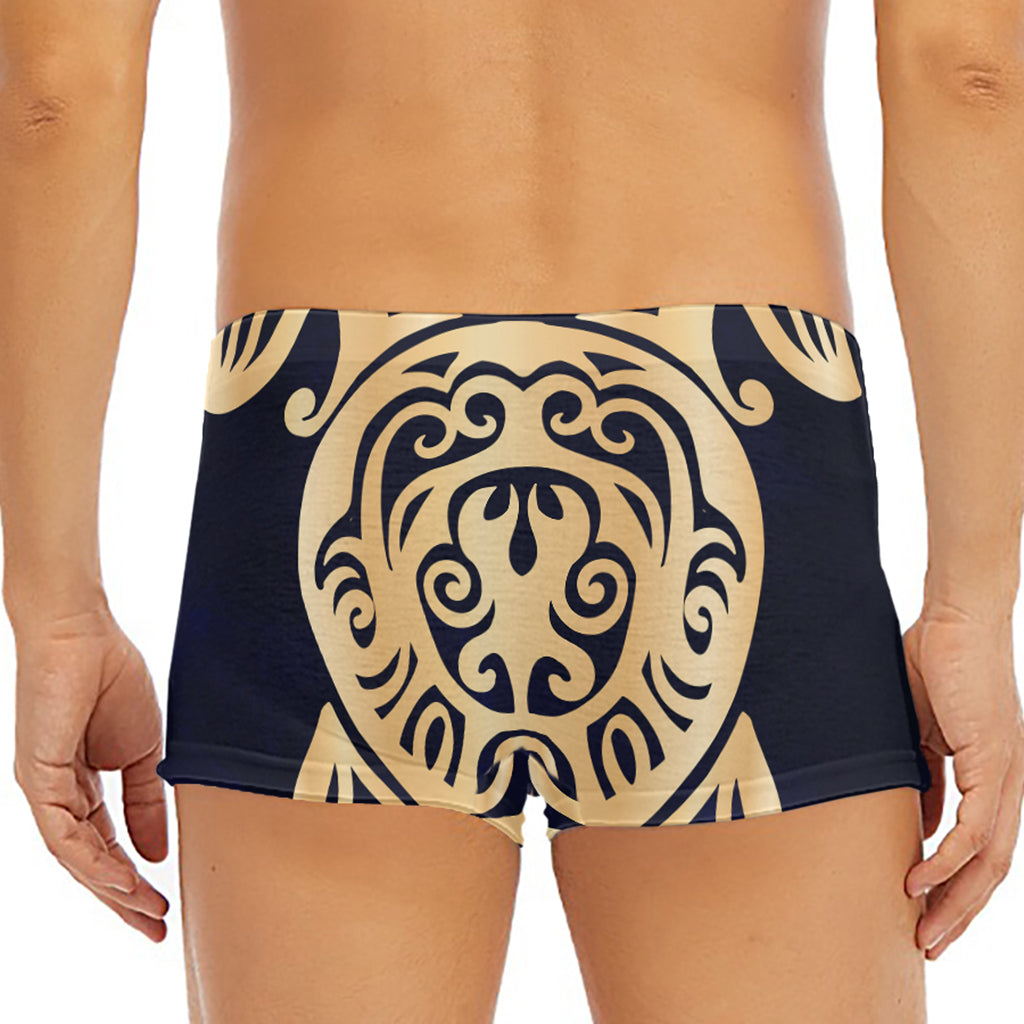 Golden Tribal Sea Turtle Print Men's Short Boxer Briefs