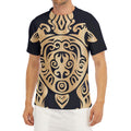 Golden Tribal Sea Turtle Print Men's Short Sleeve Rash Guard