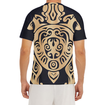 Golden Tribal Sea Turtle Print Men's Short Sleeve Rash Guard