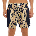 Golden Tribal Sea Turtle Print Men's Split Running Shorts