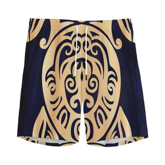 Golden Tribal Sea Turtle Print Men's Sports Shorts