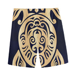 Golden Tribal Sea Turtle Print Men's Sports Shorts