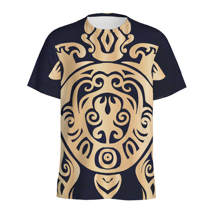 Golden Tribal Sea Turtle Print Men's Sports T-Shirt