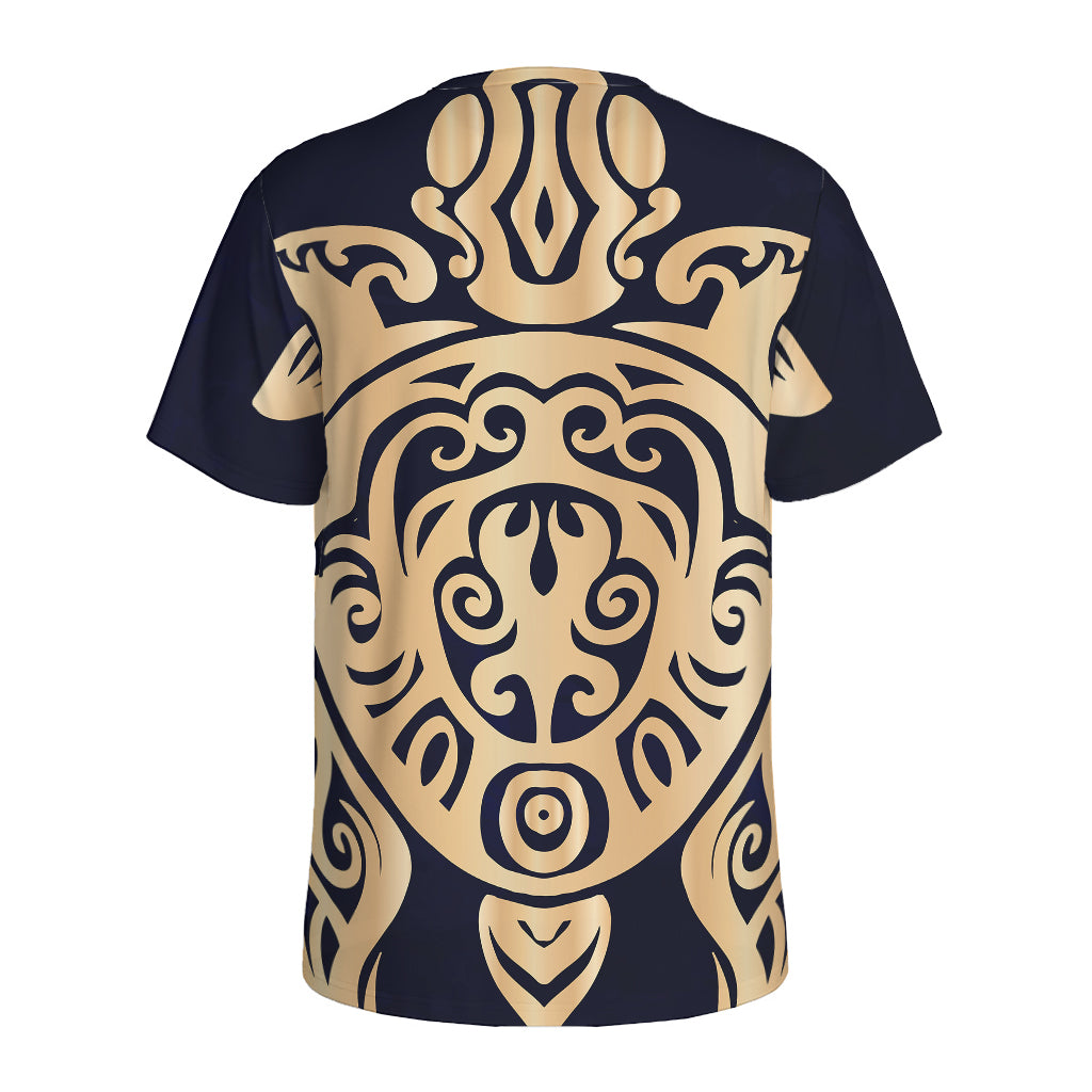 Golden Tribal Sea Turtle Print Men's Sports T-Shirt