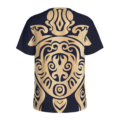 Golden Tribal Sea Turtle Print Men's Sports T-Shirt