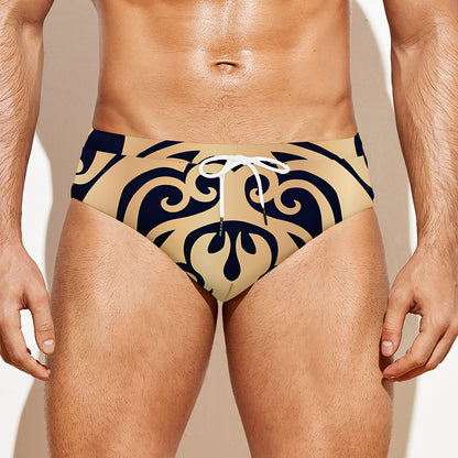 Golden Tribal Sea Turtle Print Men's Swim Briefs