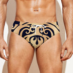 Golden Tribal Sea Turtle Print Men's Swim Briefs