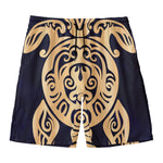 Golden Tribal Sea Turtle Print Men's Swim Trunks