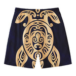 Golden Tribal Sea Turtle Print Men's Swim Trunks