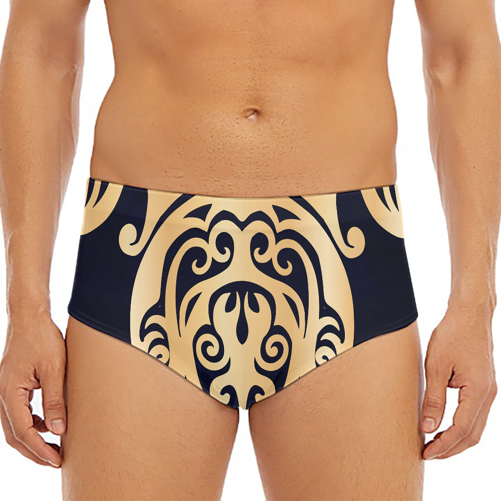 Golden Tribal Sea Turtle Print Men's Triangle Swim Briefs