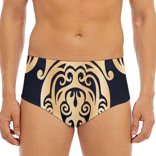 Golden Tribal Sea Turtle Print Men's Triangle Swim Briefs