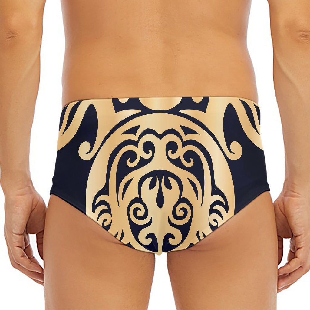 Golden Tribal Sea Turtle Print Men's Triangle Swim Briefs