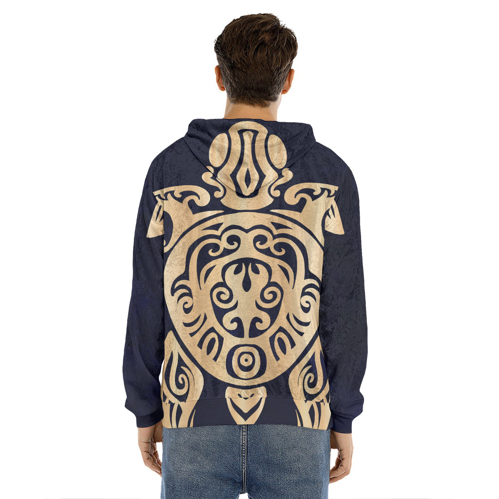 Golden Tribal Sea Turtle Print Men's Velvet Pullover Hoodie