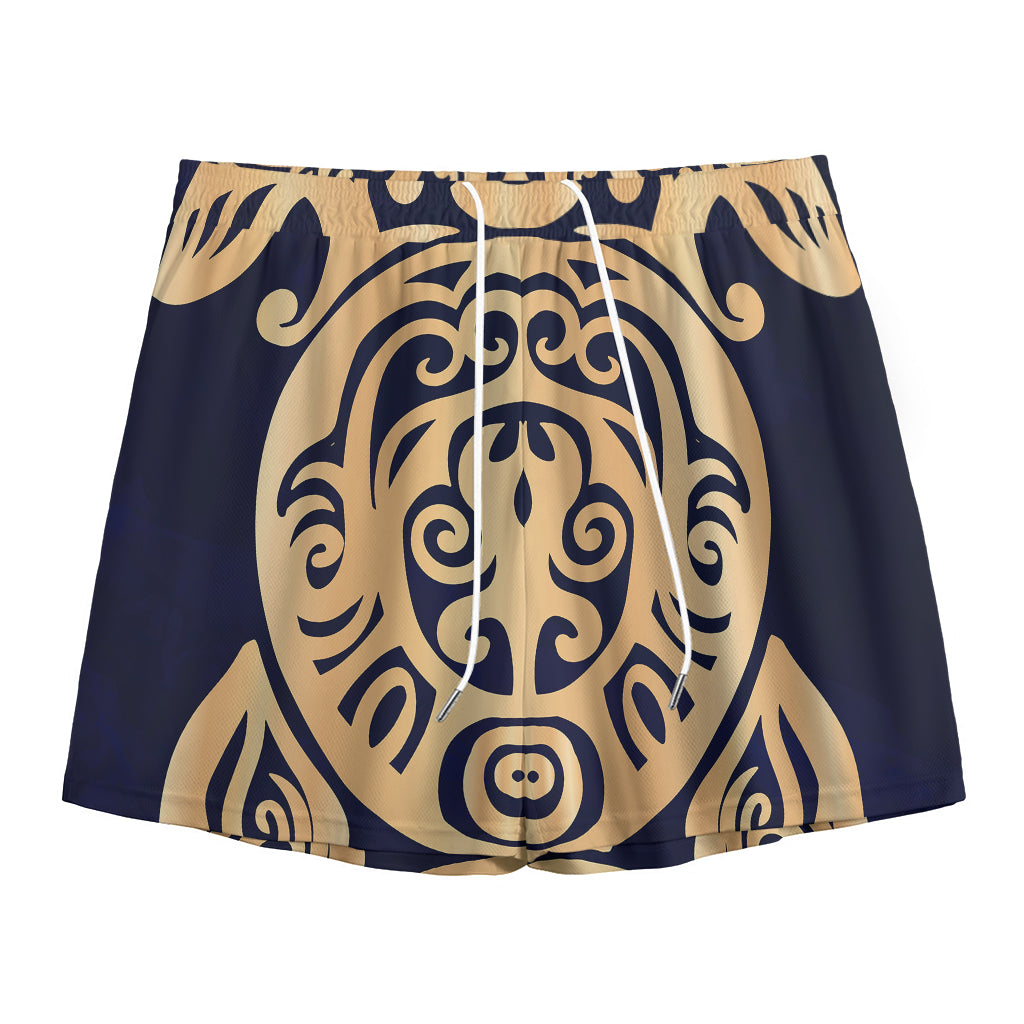 Golden Tribal Sea Turtle Print Mesh Shorts