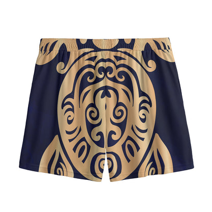 Golden Tribal Sea Turtle Print Mesh Shorts