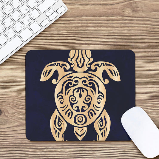 Golden Tribal Sea Turtle Print Mouse Pad