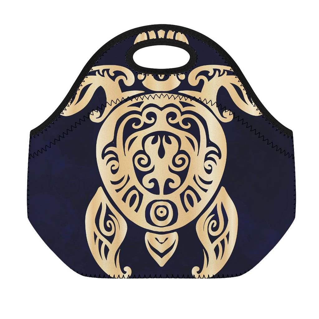 Golden Tribal Sea Turtle Print Neoprene Lunch Bag