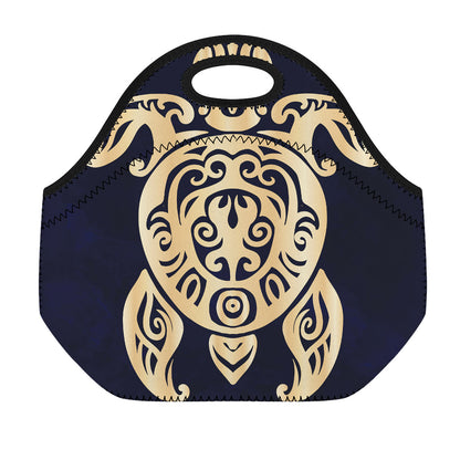 Golden Tribal Sea Turtle Print Neoprene Lunch Bag