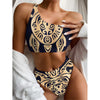 Golden Tribal Sea Turtle Print One Shoulder Bikini Top