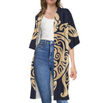 Golden Tribal Sea Turtle Print Open Front Beach Cover Up