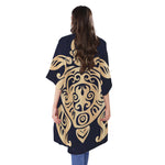 Golden Tribal Sea Turtle Print Open Front Beach Cover Up