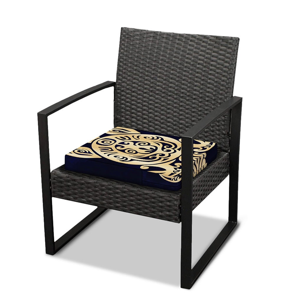Golden Tribal Sea Turtle Print Outdoor Seat Cushion Cover